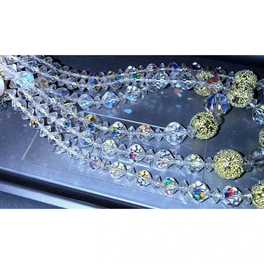 AB Glass Sugar Bead Multi‑Strand Necklace Vintage Sparkle 12
